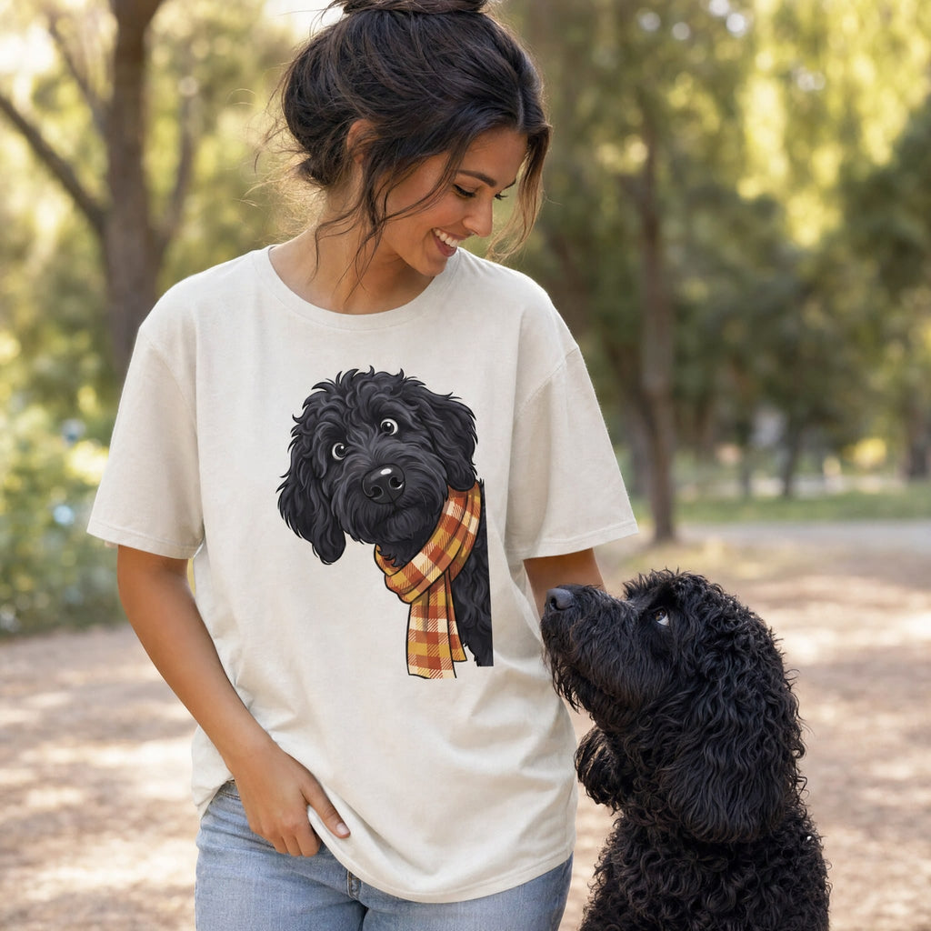 Fall Plaid Black Goldendoodle Signature T-Shirt in by Puppy Jo