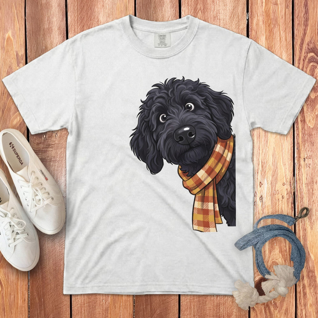Fall Plaid Black Goldendoodle Signature T-Shirt in White / S / T-Shirts by Puppy Jo