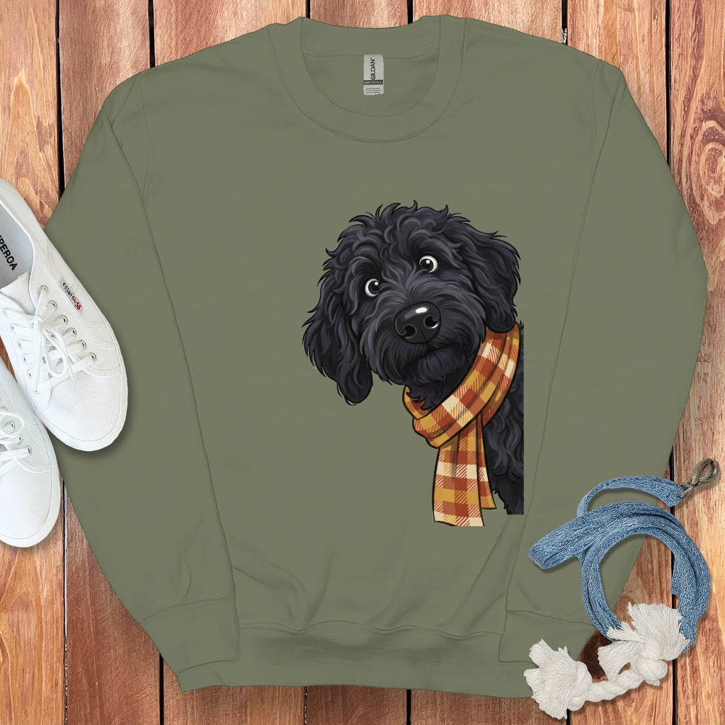 Fall Plaid Black Goldendoodle Sweatshirt in Military Green / S by Puppy Jo