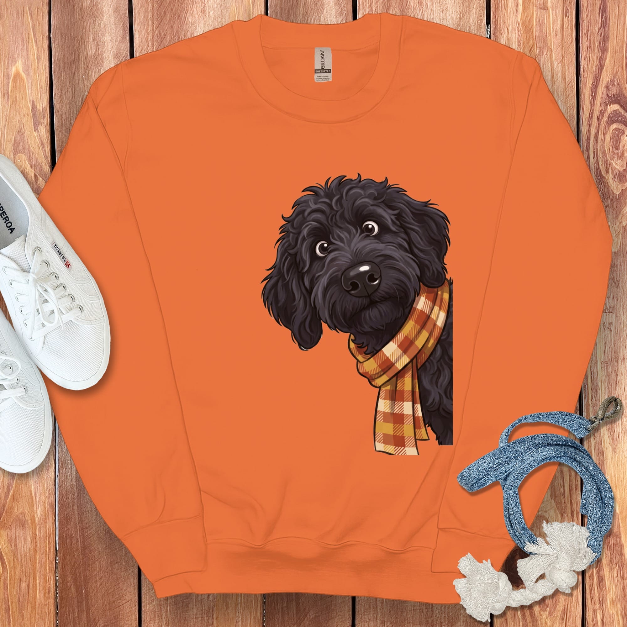 Fall Plaid Black Goldendoodle Sweatshirt in Orange / M by Puppy Jo
