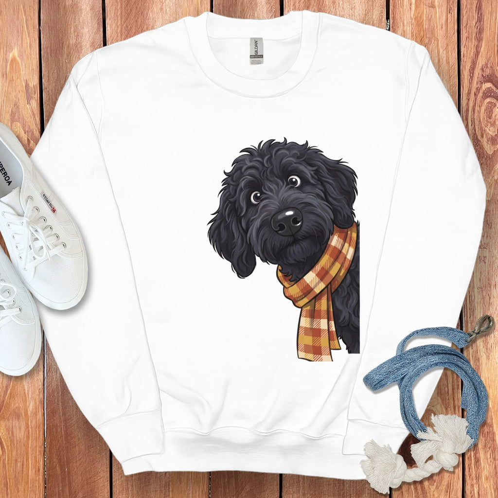 Fall Plaid Black Goldendoodle Sweatshirt in White / S by Puppy Jo
