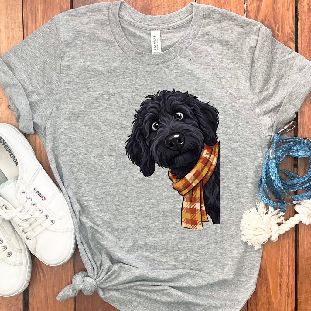 Fall Plaid Black Goldendoodle T-Shirt in Athletic Heather / S by Puppy Jo