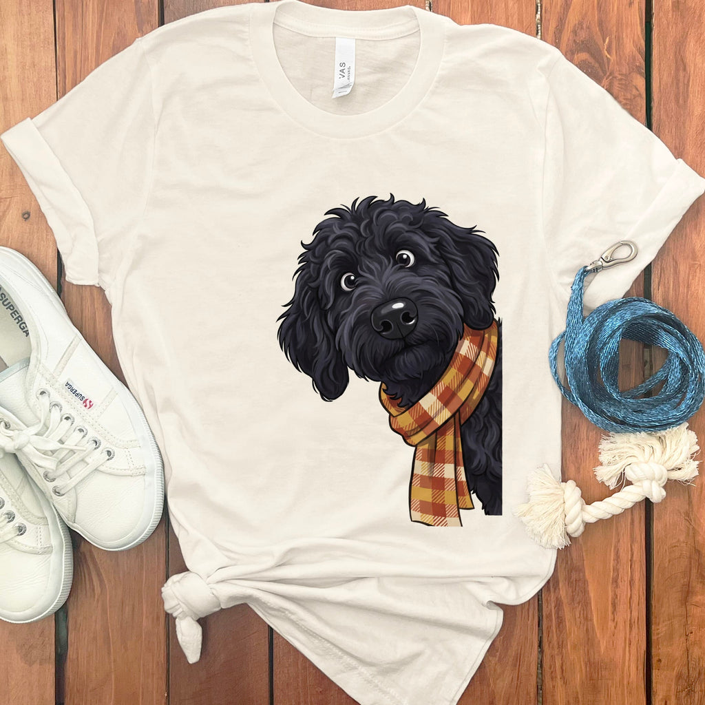 Fall Plaid Black Goldendoodle T-Shirt in Natural / S by Puppy Jo