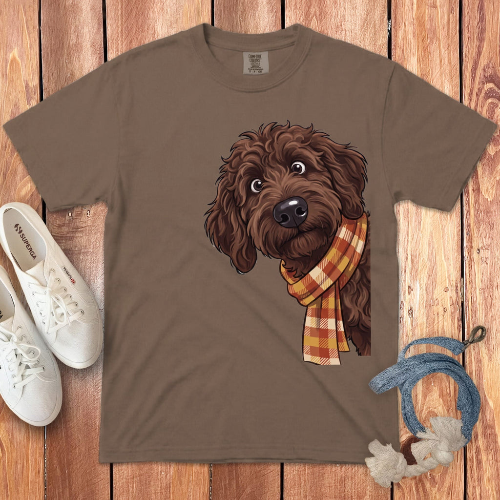 Fall Plaid Chocolate Goldendoodle Signature T-Shirt in Espresso / S / T-Shirts by Puppy Jo