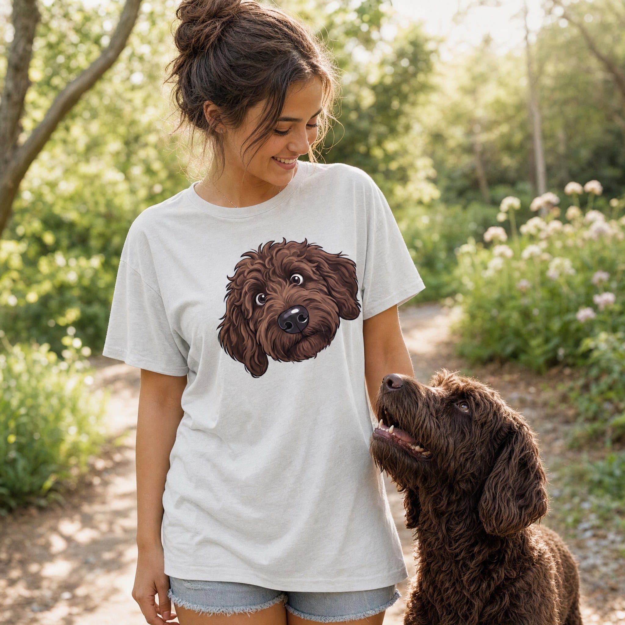 Fall Plaid Chocolate Goldendoodle Signature T-Shirt in by Puppy Jo