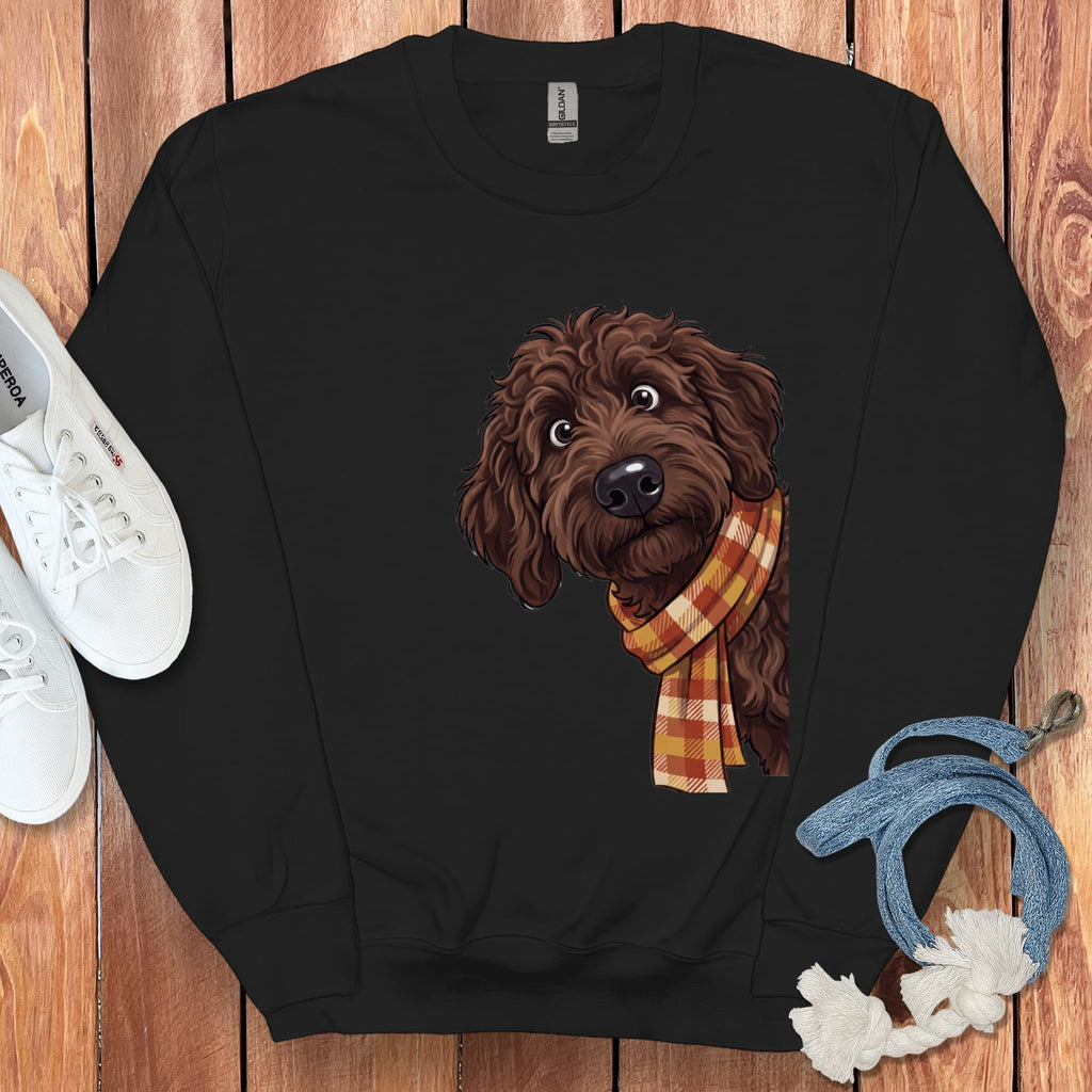 Fall Plaid Chocolate Goldendoodle Sweatshirt in Black / S by Puppy Jo