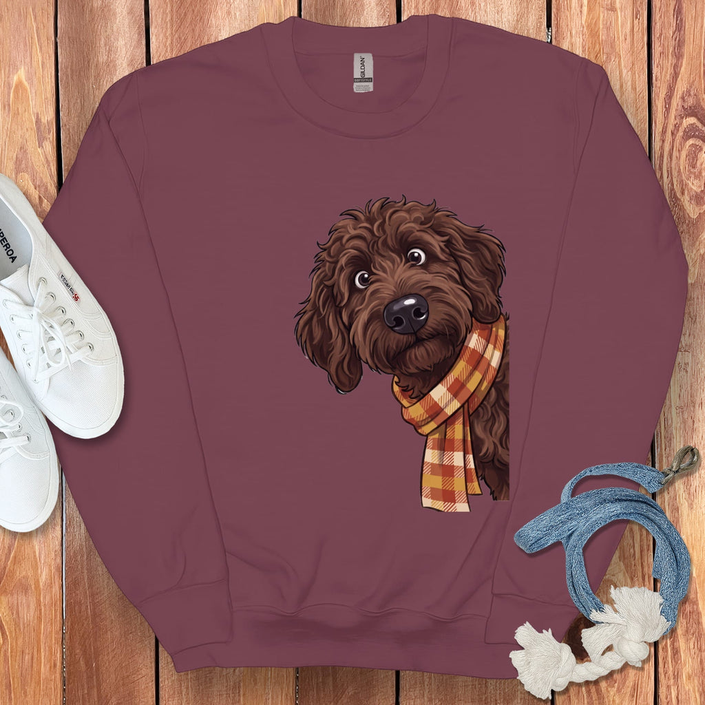 Fall Plaid Chocolate Goldendoodle Sweatshirt in Maroon / S by Puppy Jo