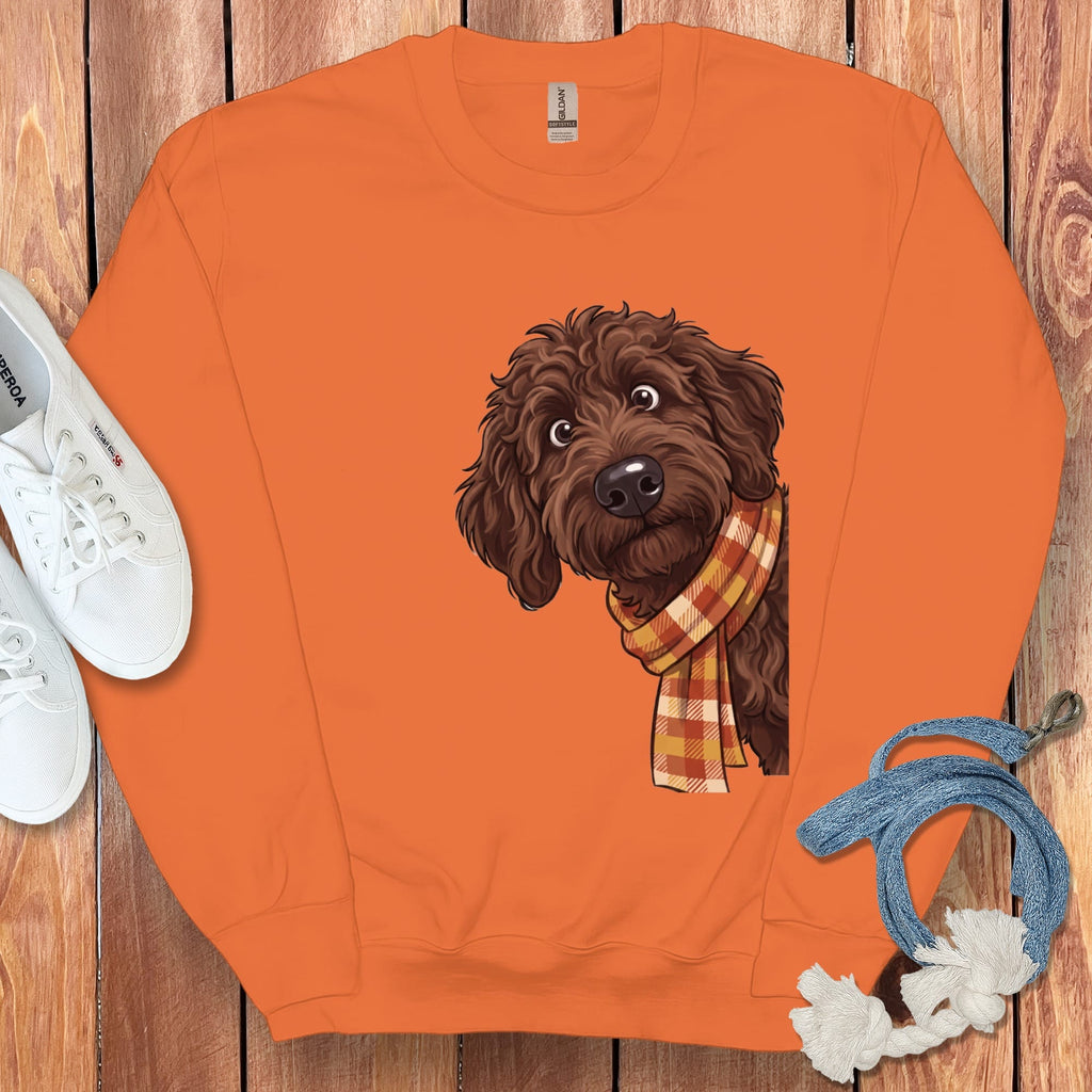 Fall Plaid Chocolate Goldendoodle Sweatshirt in Orange / M by Puppy Jo
