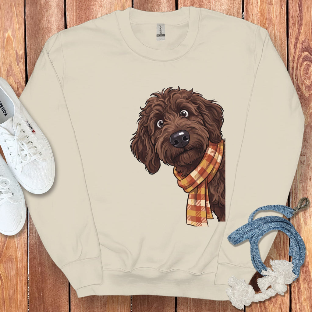 Fall Plaid Chocolate Goldendoodle Sweatshirt in Sand / S by Puppy Jo