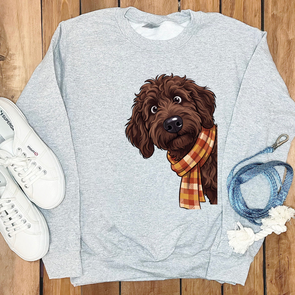 Fall Plaid Chocolate Goldendoodle Sweatshirt in Sport Grey / S by Puppy Jo