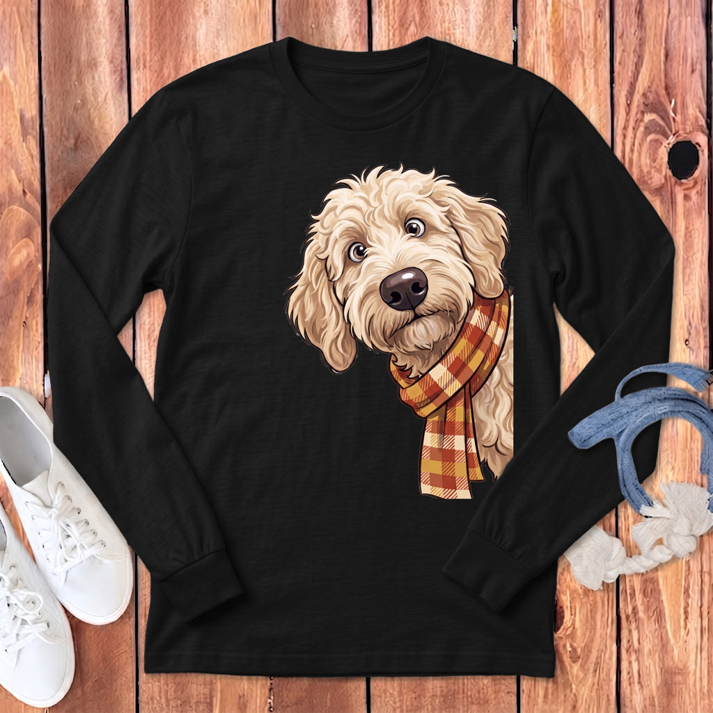 Fall Plaid Cream Goldendoodle Long Sleeve T-Shirt in Dark Grey Heather / S by Puppy Jo