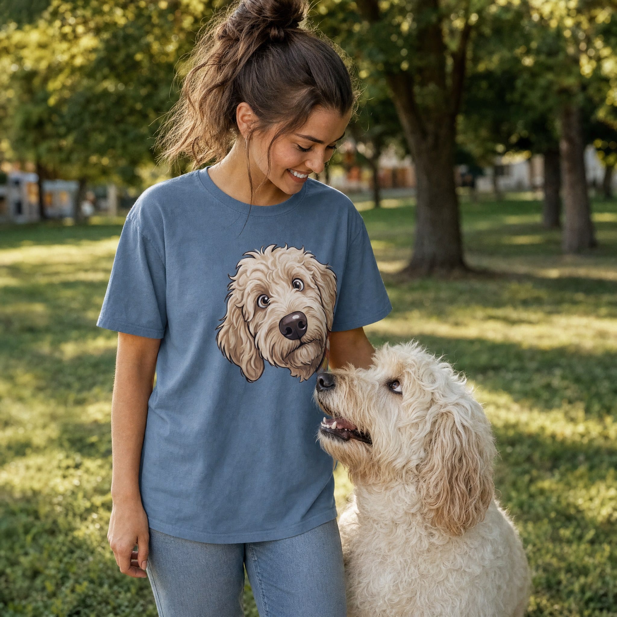 Fall Plaid Cream Goldendoodle Signature T-Shirt in by Puppy Jo