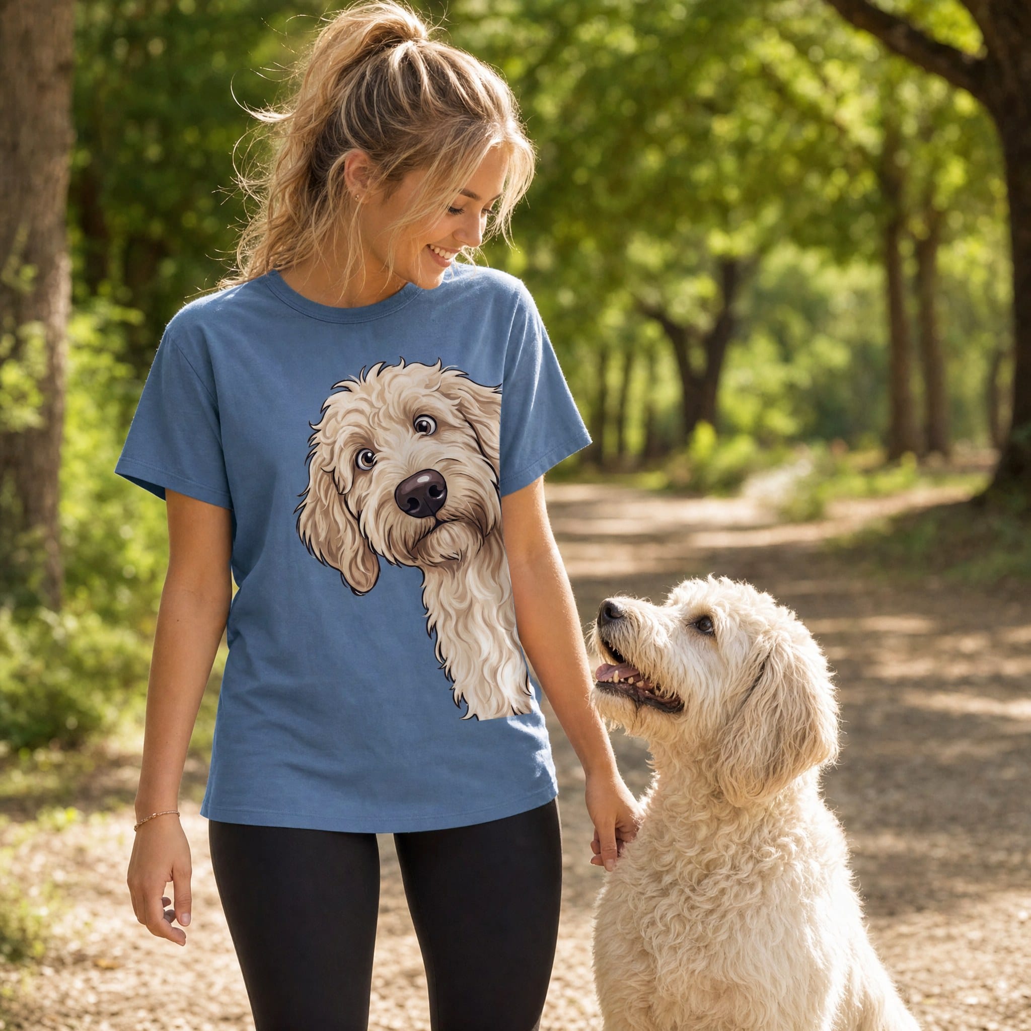 Fall Plaid Cream Goldendoodle Signature T-Shirt in by Puppy Jo
