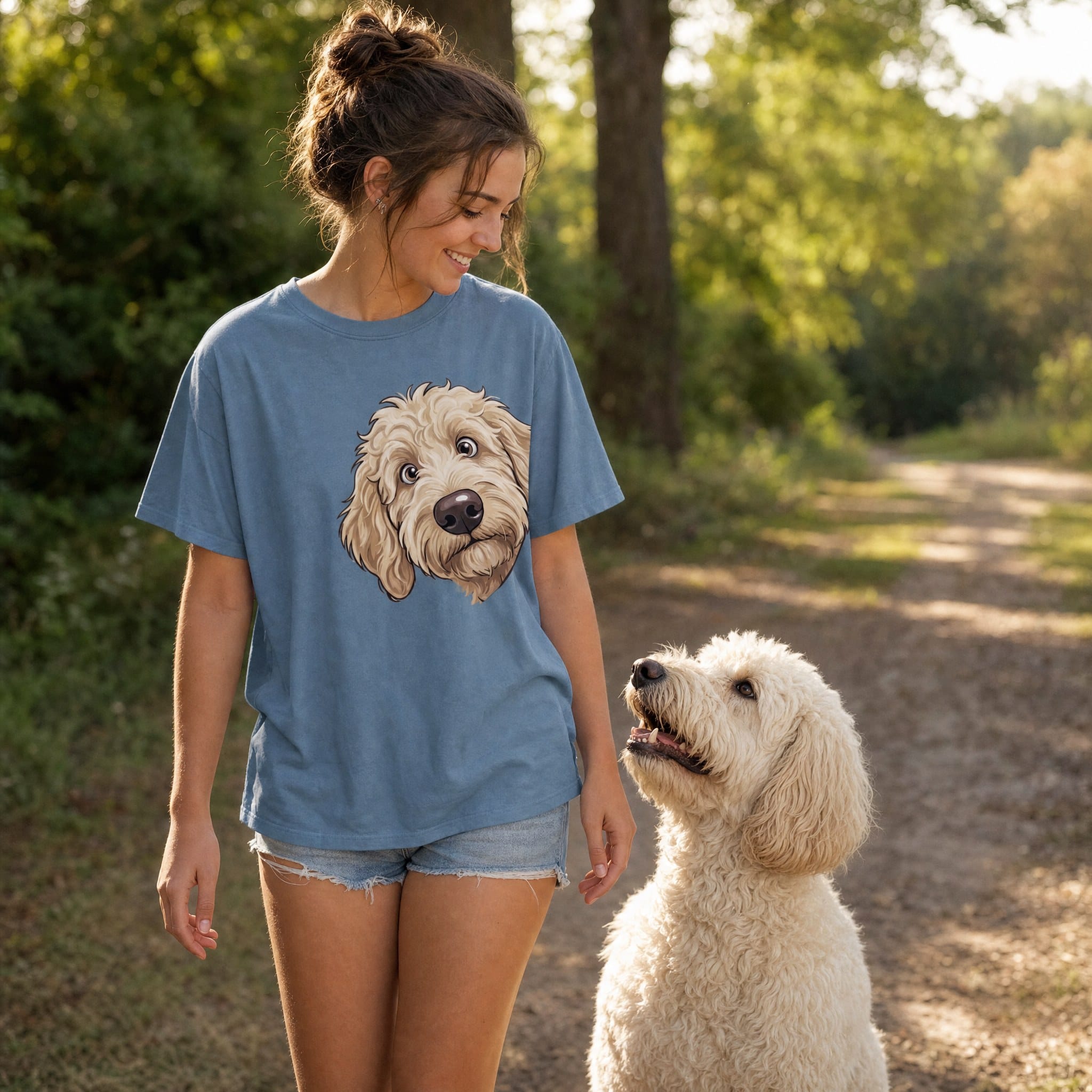 Fall Plaid Cream Goldendoodle Signature T-Shirt in by Puppy Jo