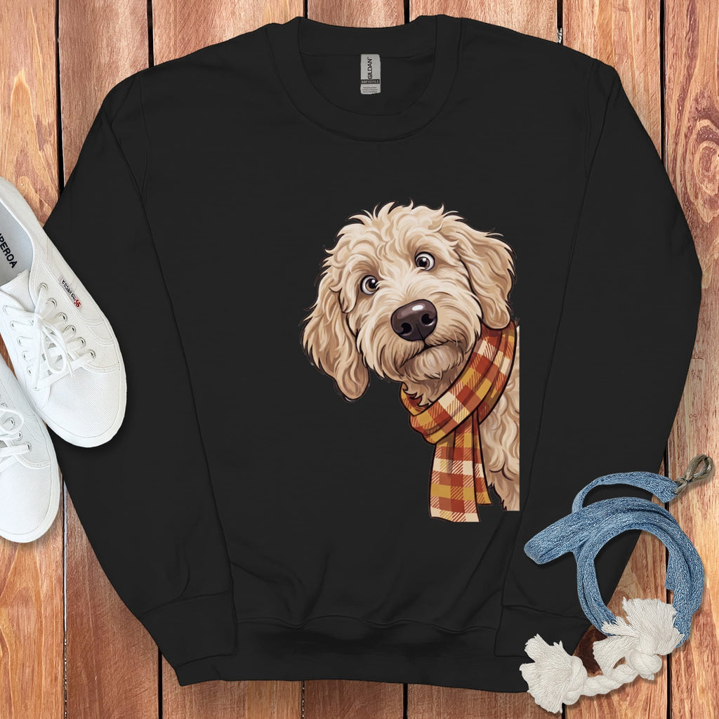 Fall Plaid Cream Goldendoodle Sweatshirt in Black / S by Puppy Jo
