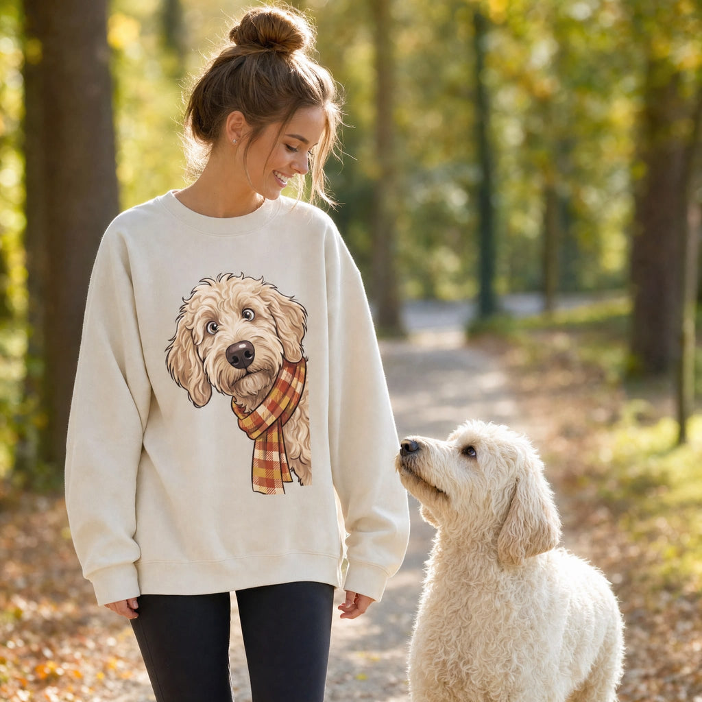 Fall Plaid Cream Goldendoodle Sweatshirt in by Puppy Jo