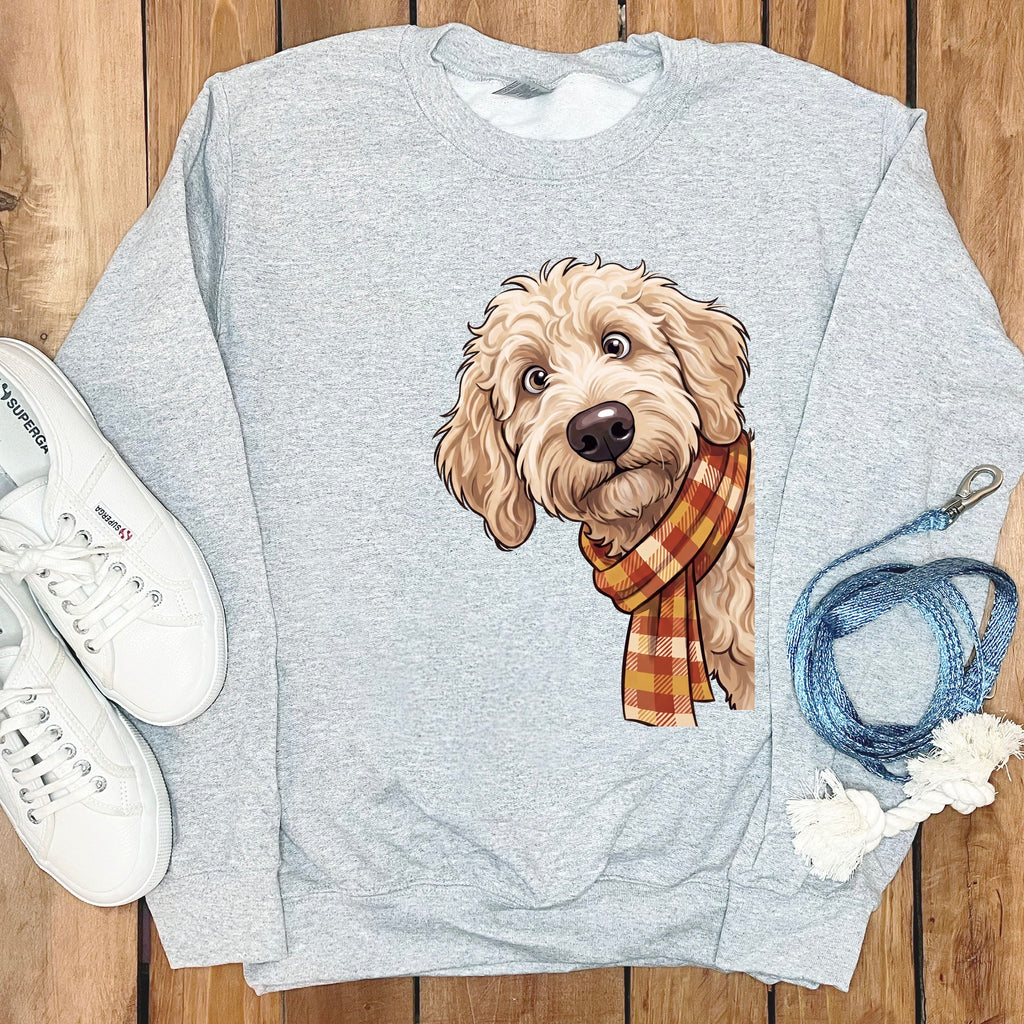 Fall Plaid Cream Goldendoodle Sweatshirt in Sport Grey / S by Puppy Jo