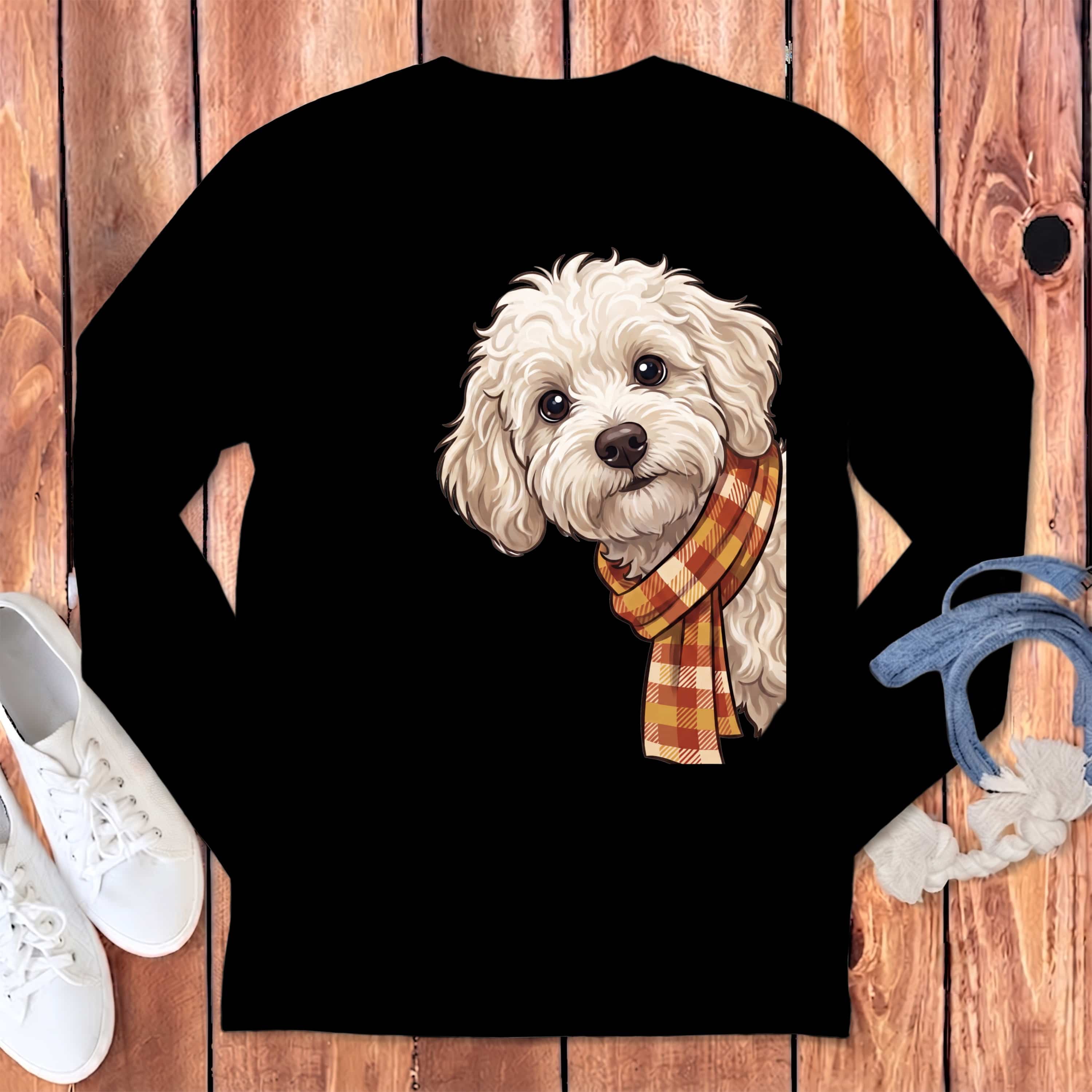 Fall Plaid Maltipoo Long Sleeve T-Shirt in Black / S by Puppy Jo