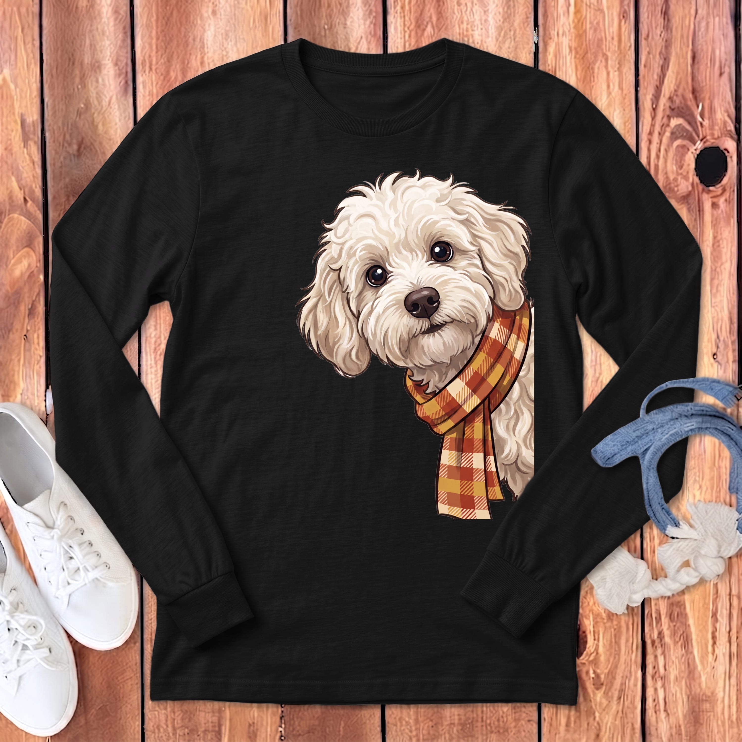 Fall Plaid Maltipoo Long Sleeve T-Shirt in Dark Grey Heather / S by Puppy Jo