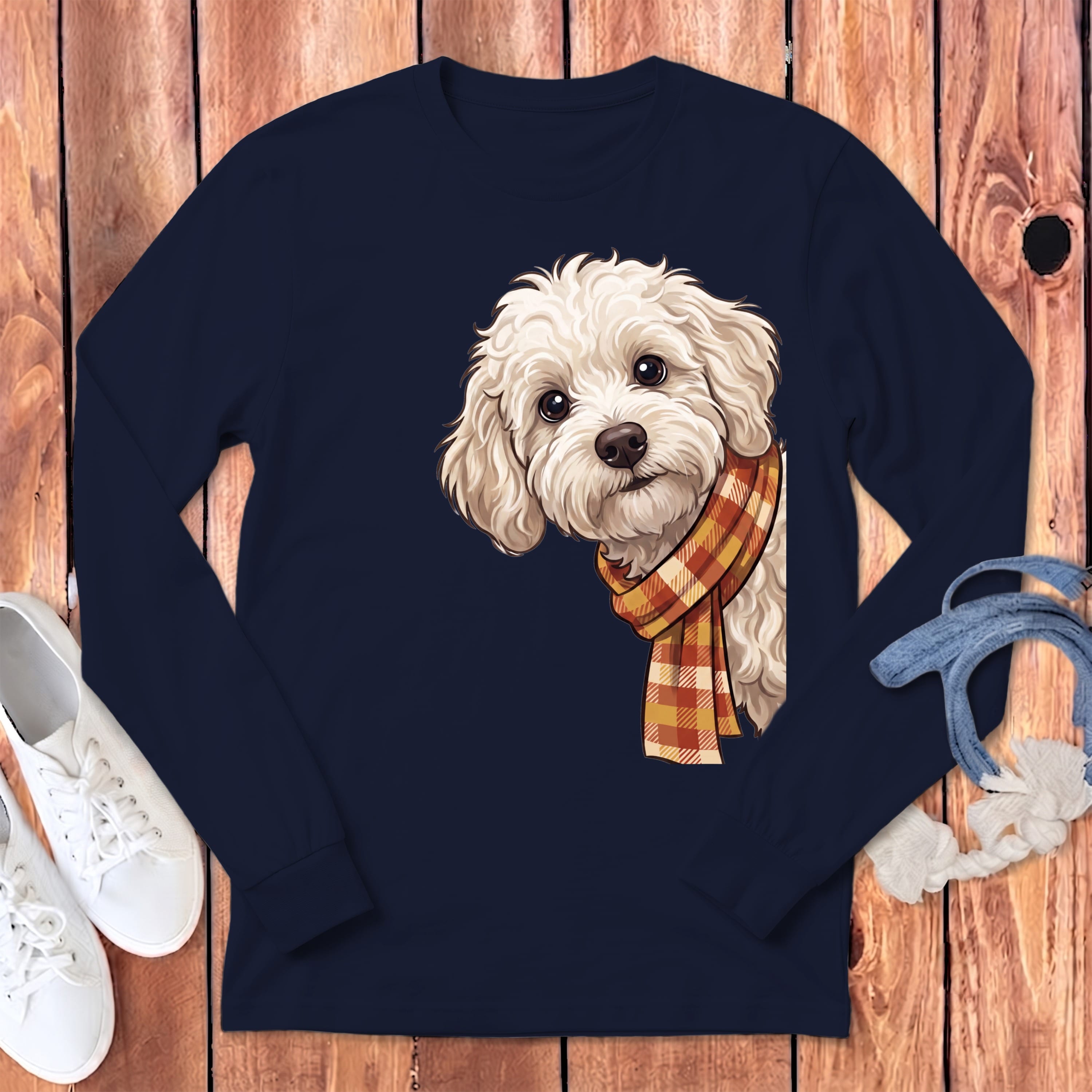 Fall Plaid Maltipoo Long Sleeve T-Shirt in Navy / S by Puppy Jo