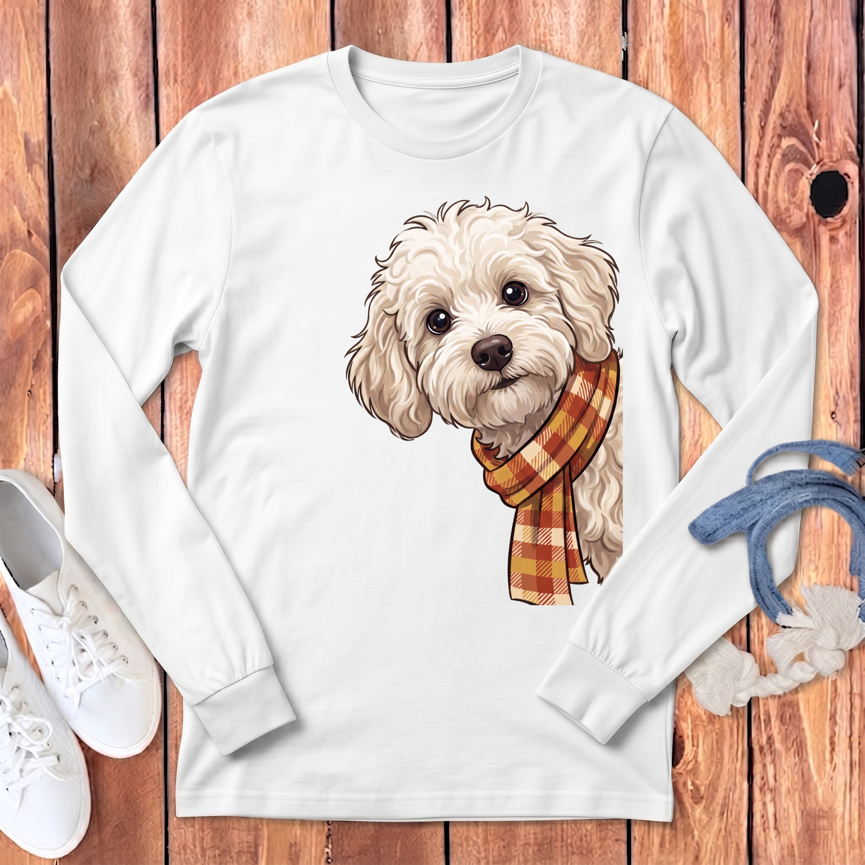 Fall Plaid Maltipoo Long Sleeve T-Shirt in White / S by Puppy Jo