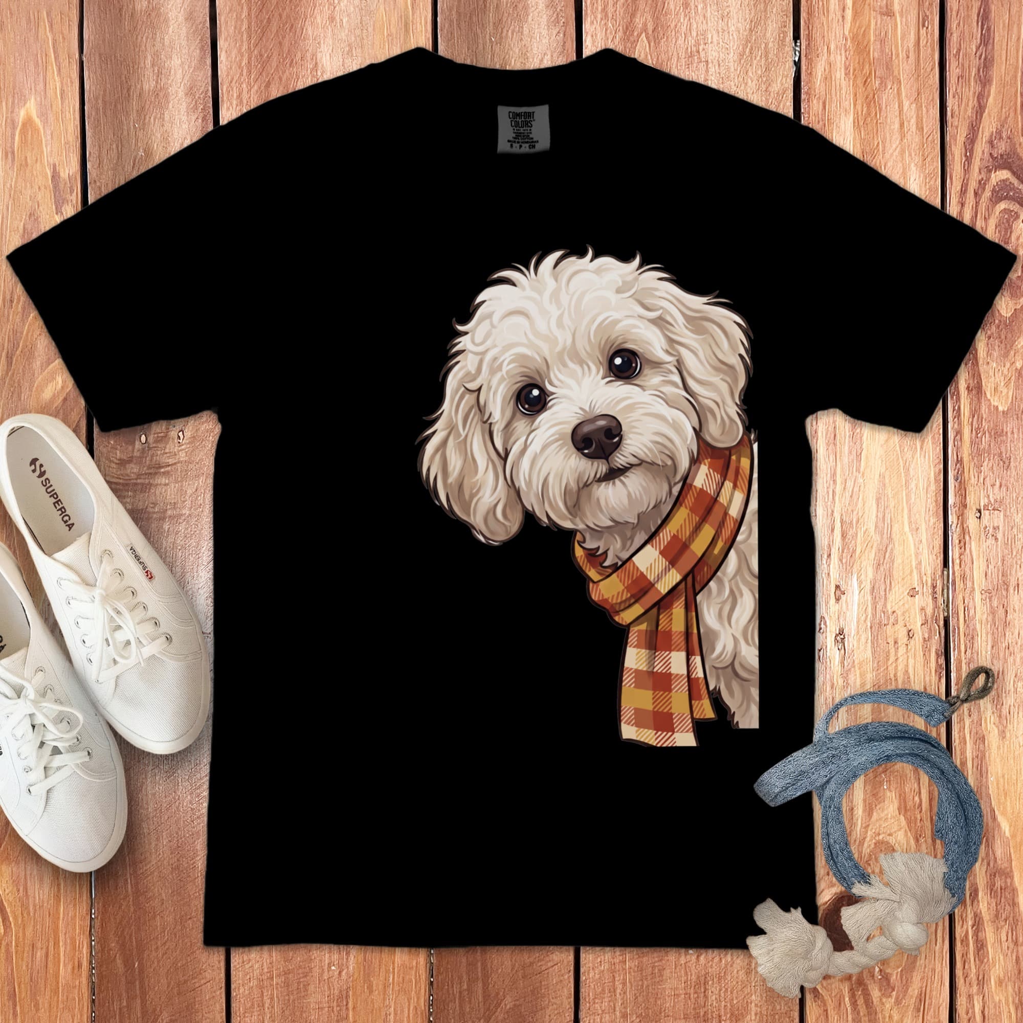 Fall Plaid Maltipoo Signature T-Shirt in Black / S / T-Shirts by Puppy Jo