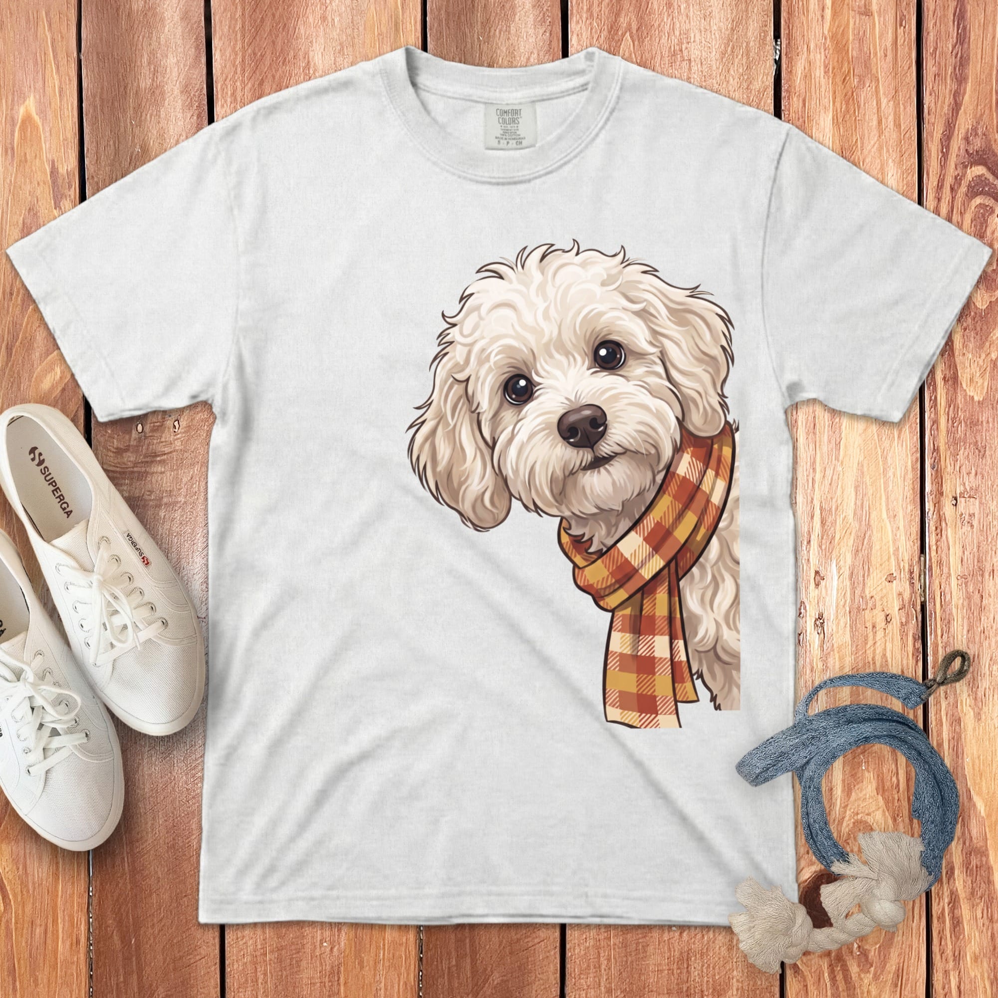Fall Plaid Maltipoo Signature T-Shirt in White / S / T-Shirts by Puppy Jo