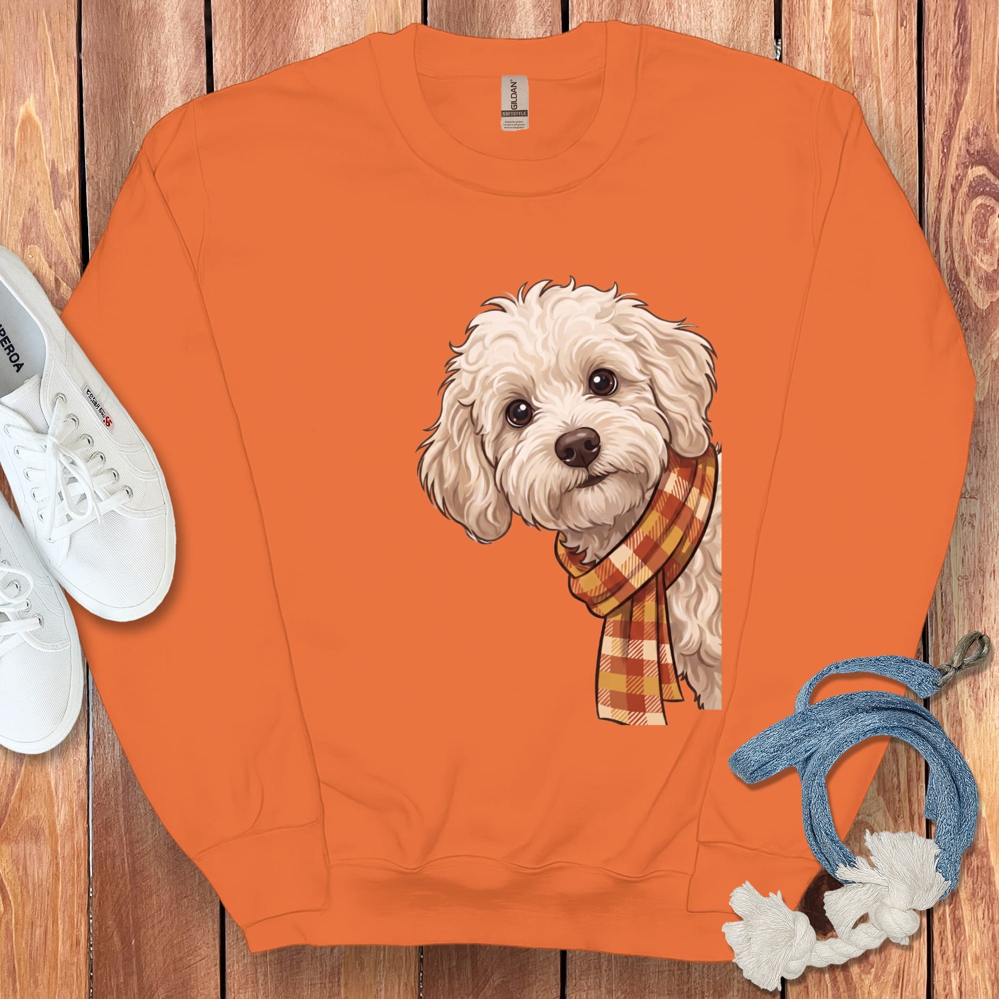 Fall Plaid Maltipoo Sweatshirt in Orange / M by Puppy Jo