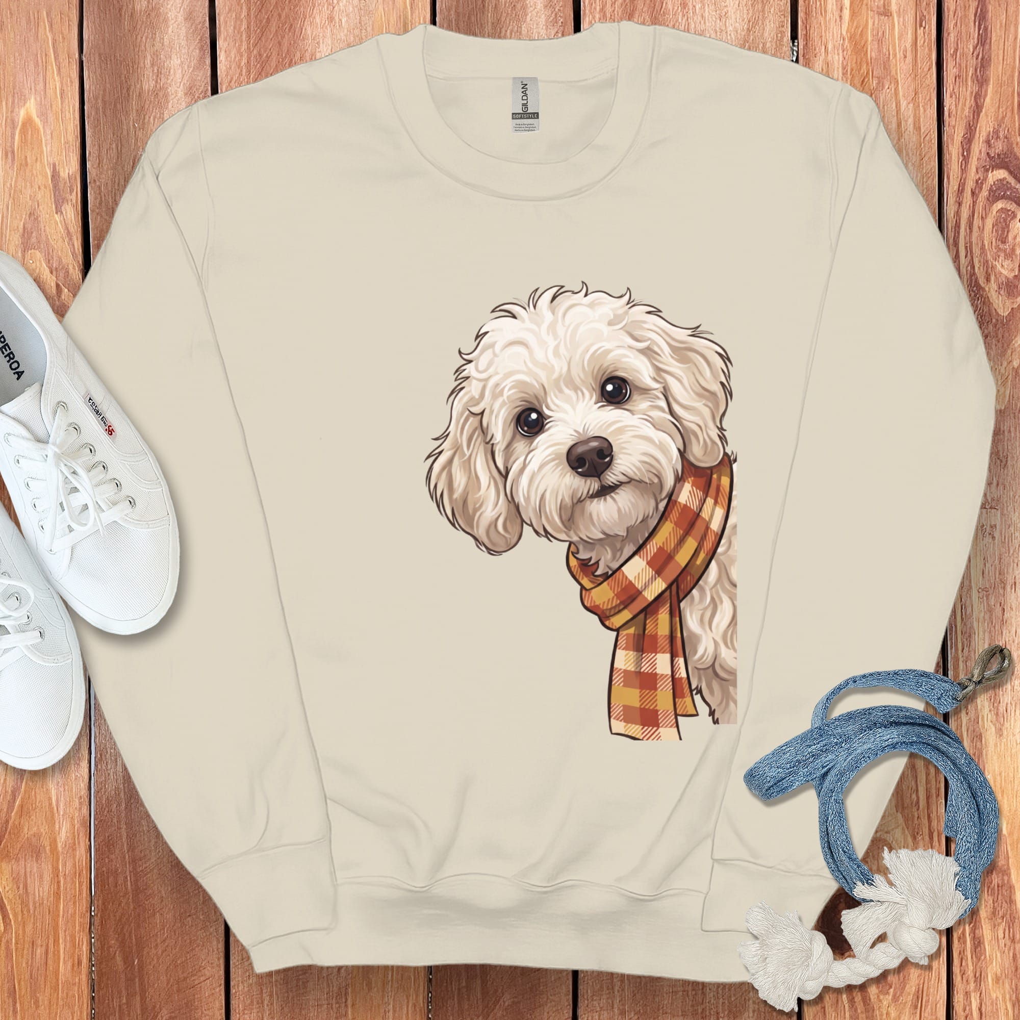 Fall Plaid Maltipoo Sweatshirt in Sand / S by Puppy Jo