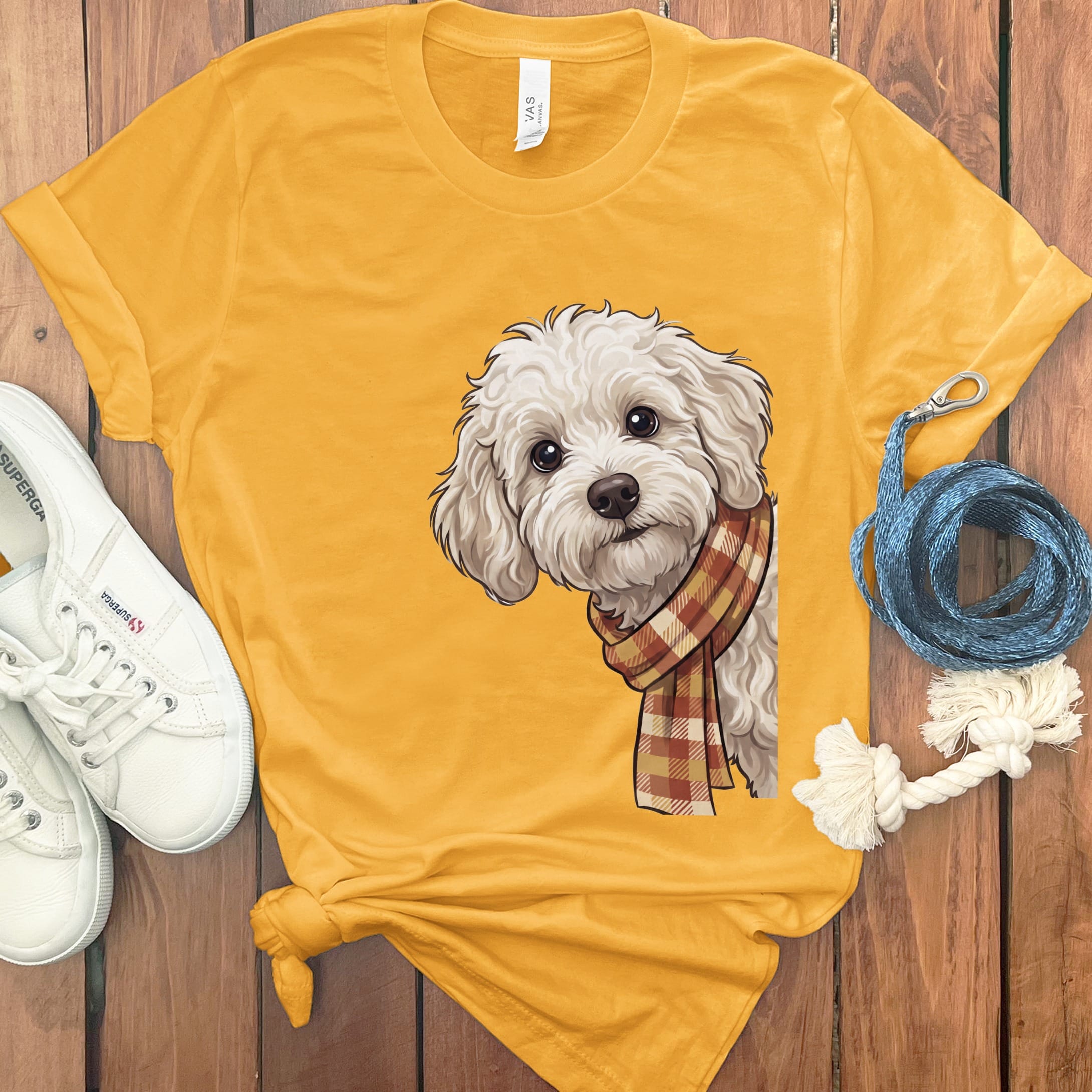 Fall Plaid Maltipoo T-Shirt in Gold / S by Puppy Jo