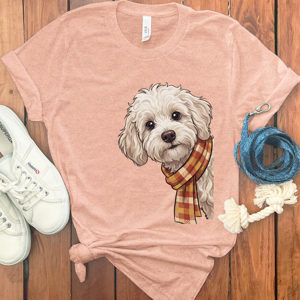 Fall Plaid Maltipoo T-Shirt in Heather Peach / S by Puppy Jo