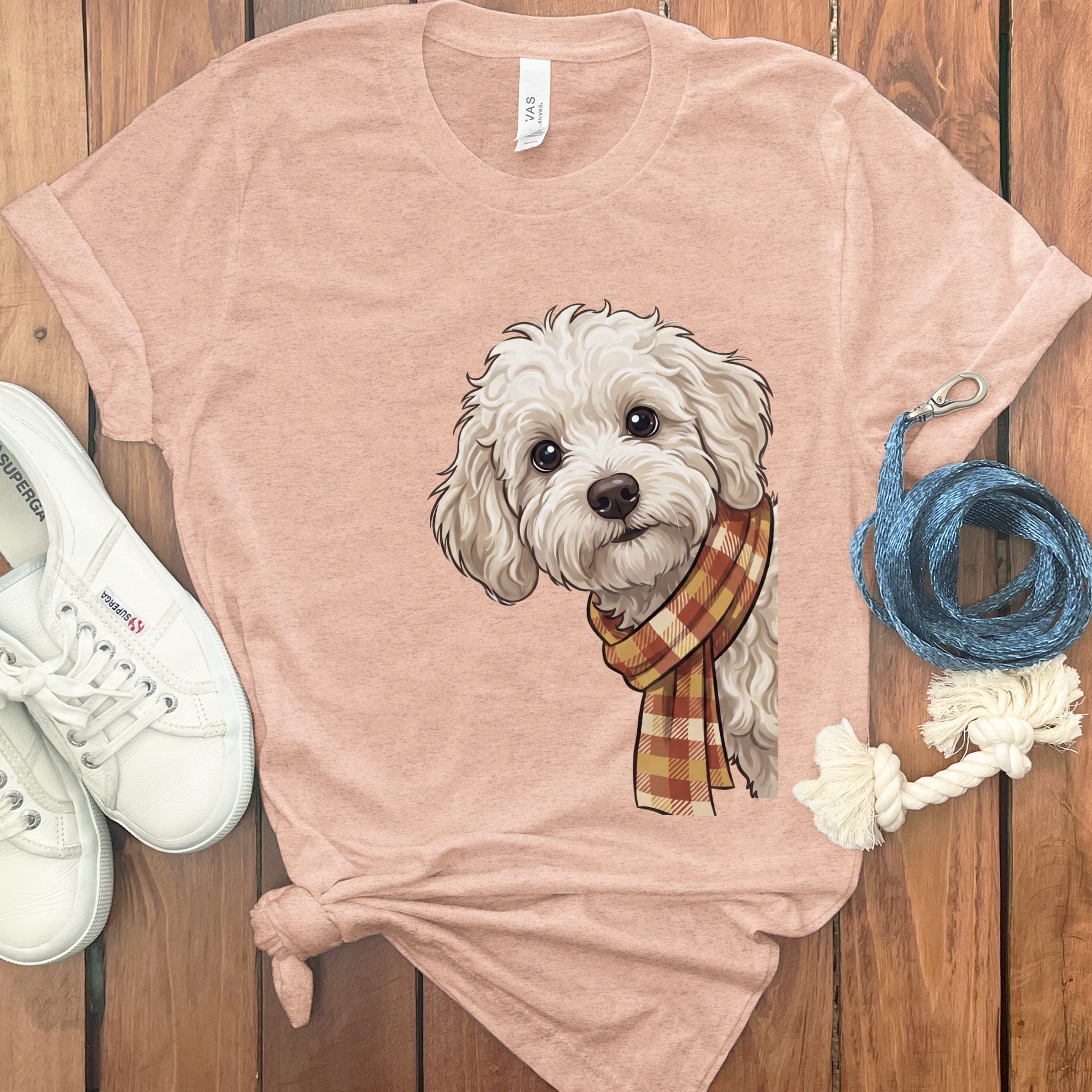 Fall Plaid Maltipoo T-Shirt in Heather Peach / S by Puppy Jo