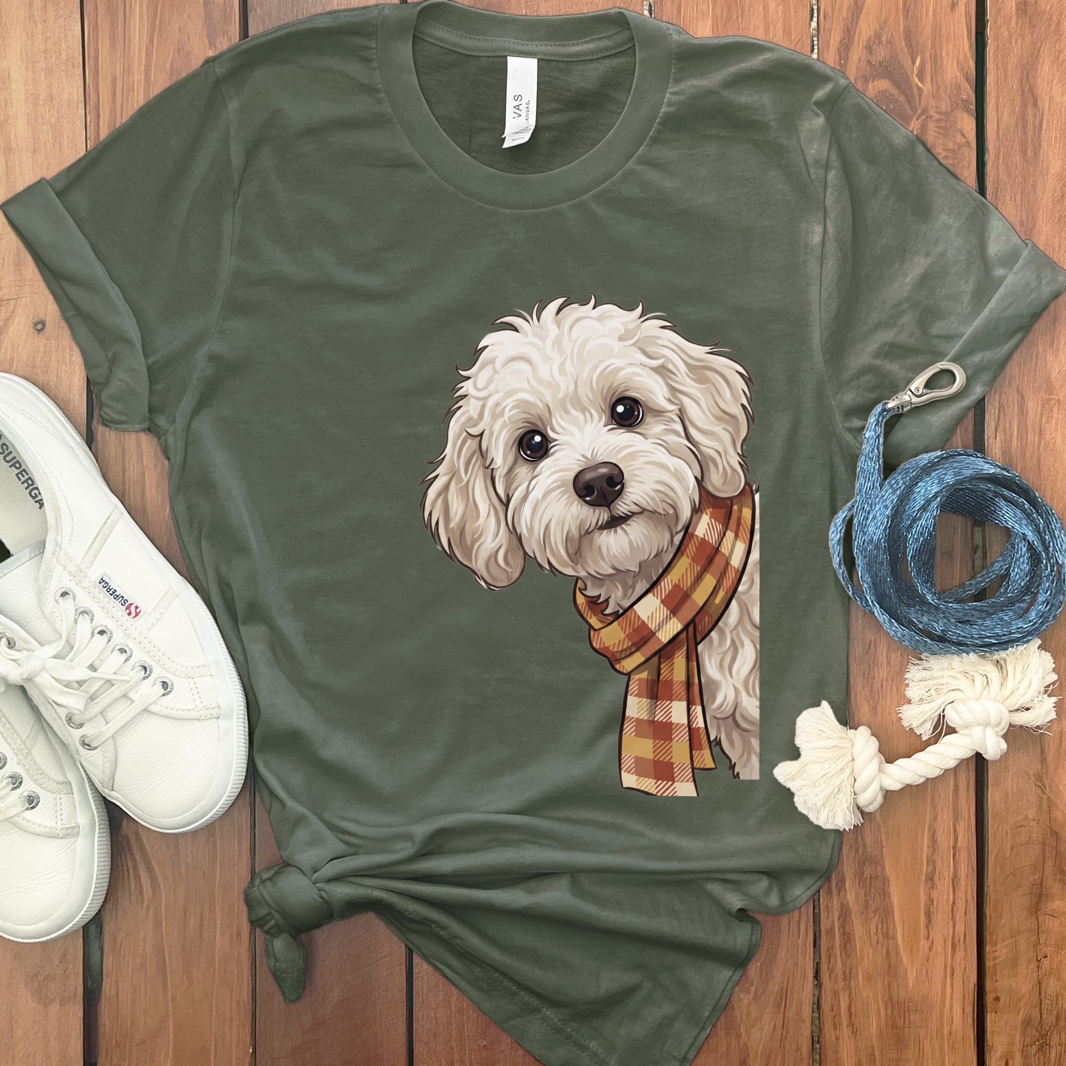 Fall Plaid Maltipoo T-Shirt in Military Green / S by Puppy Jo