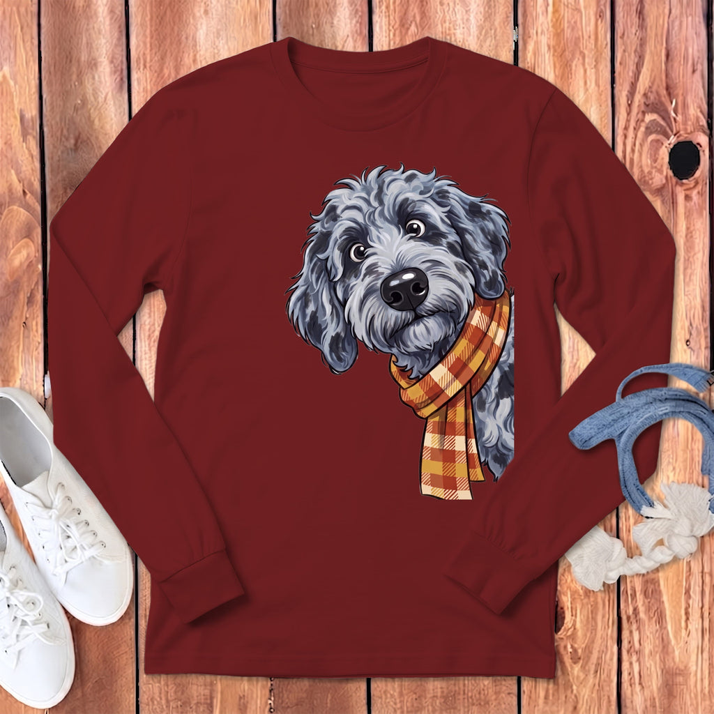 Fall Plaid Merle Goldendoodle Long Sleeve T-Shirt in Cardinal / S by Puppy Jo