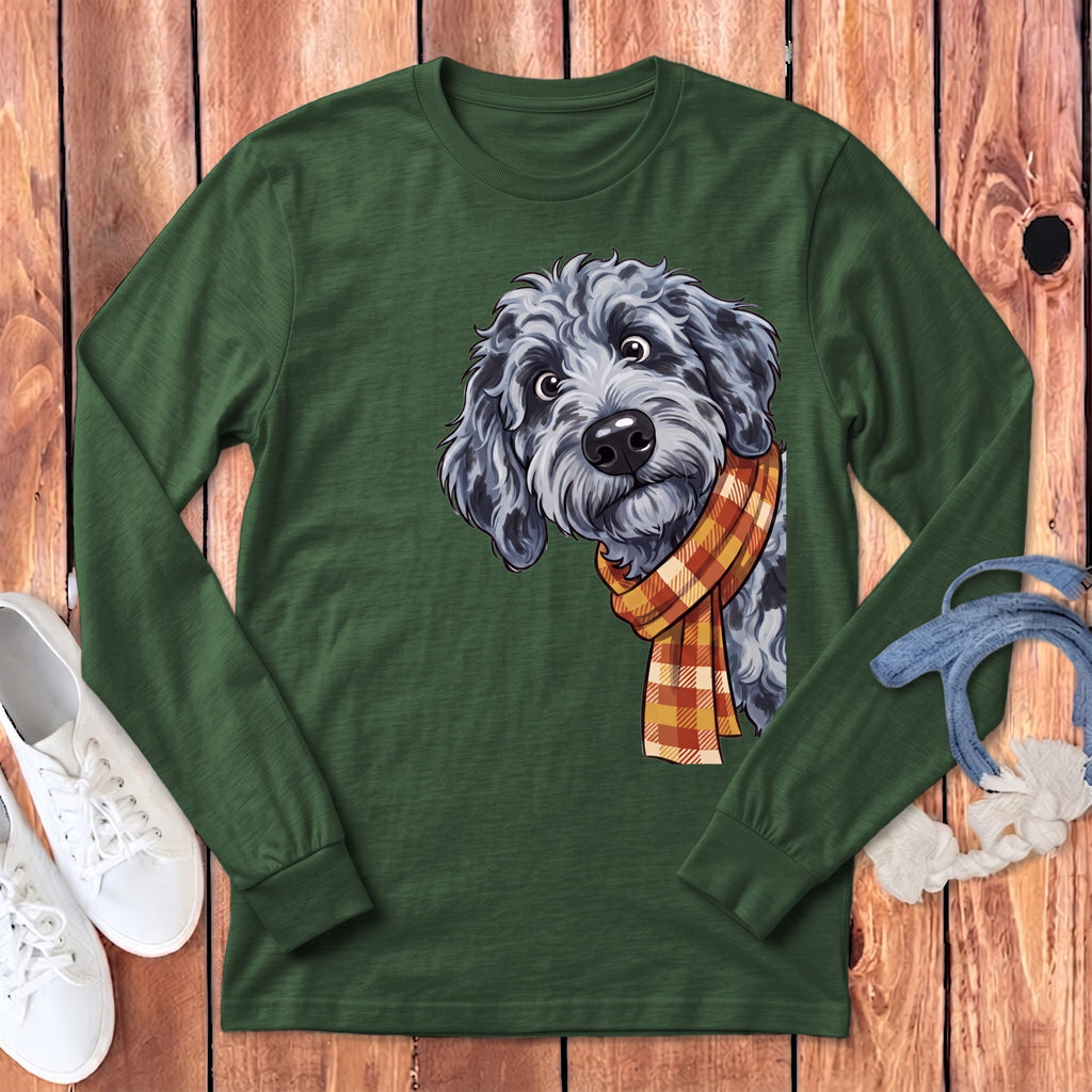 Fall Plaid Merle Goldendoodle Long Sleeve T-Shirt in Heather Forest / S by Puppy Jo