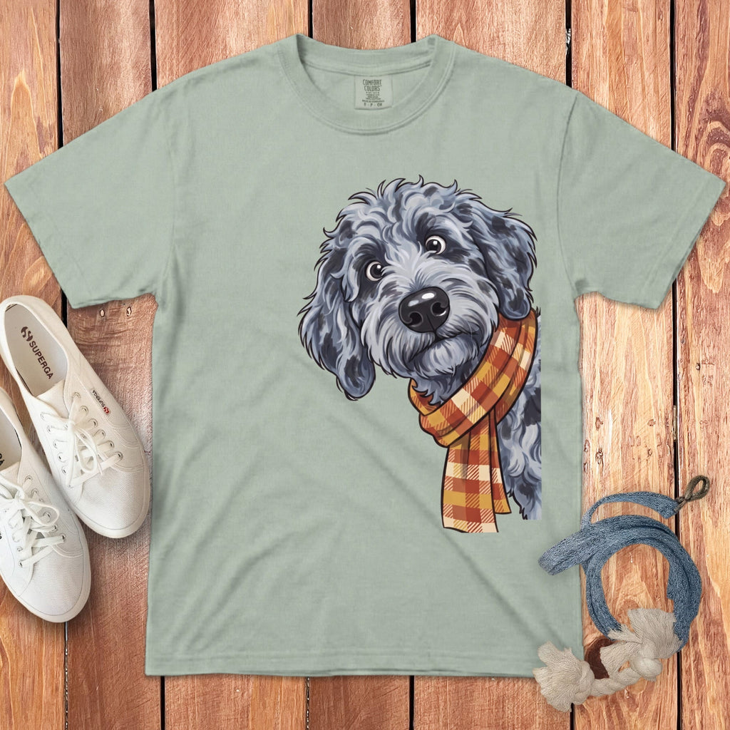 Fall Plaid Merle Goldendoodle Signature T-Shirt in Bay / S / T-Shirts by Puppy Jo