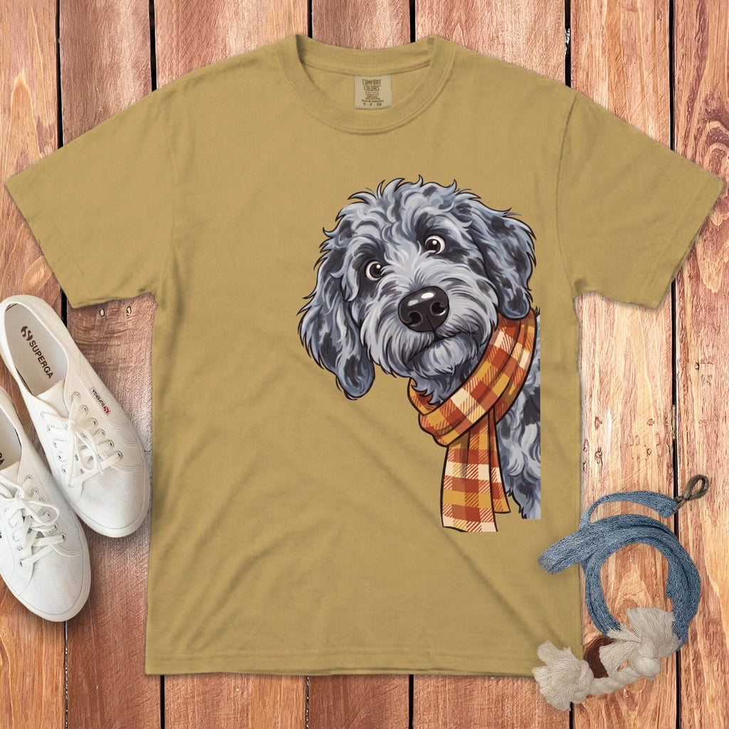 Fall Plaid Merle Goldendoodle Signature T-Shirt in Mustard / S / T-Shirts by Puppy Jo