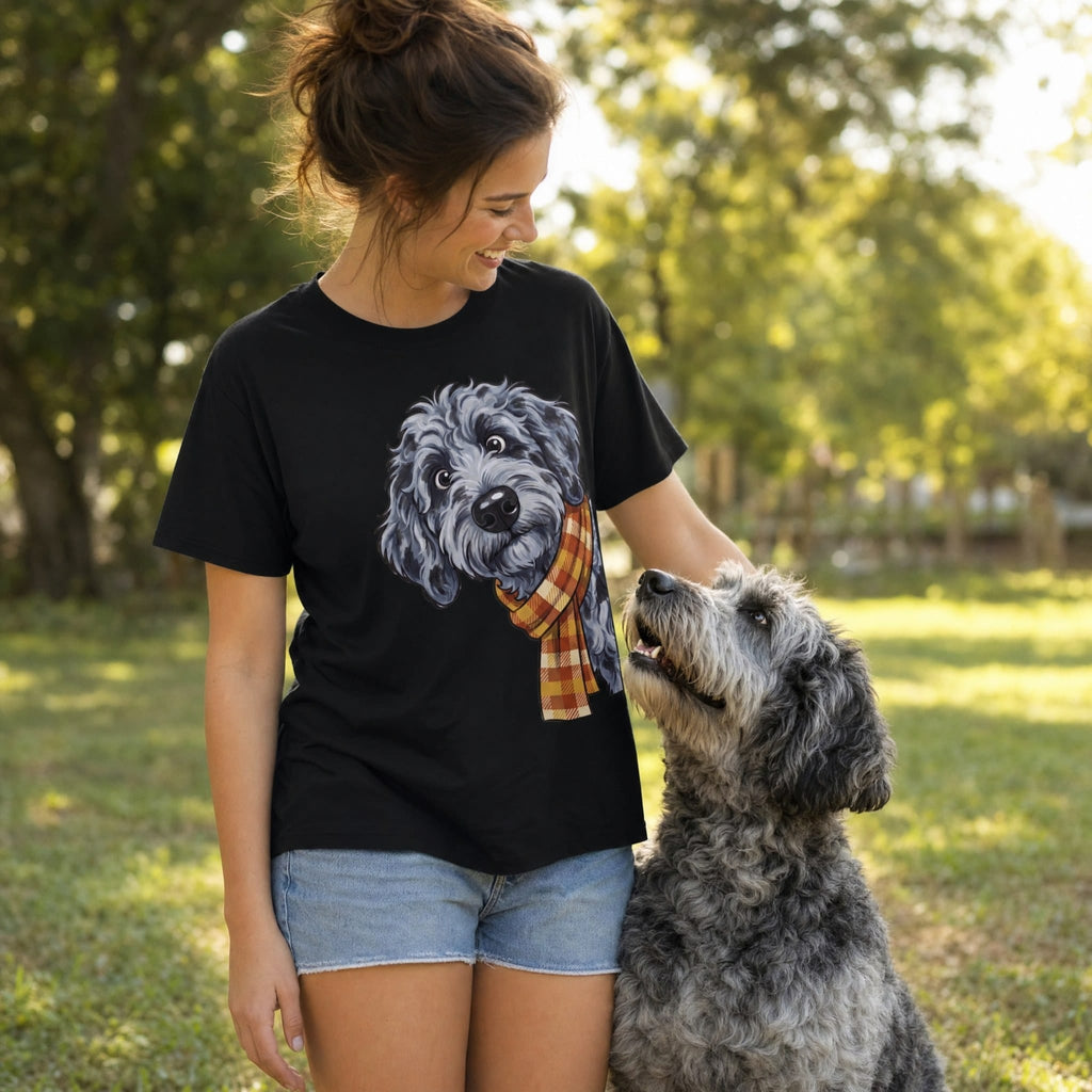 Fall Plaid Merle Goldendoodle Signature T-Shirt in by Puppy Jo
