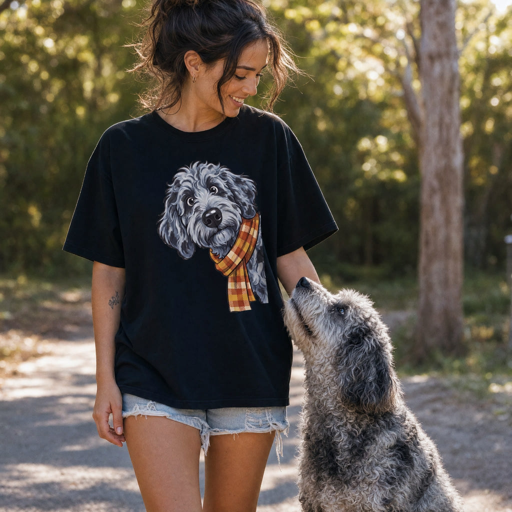 Fall Plaid Merle Goldendoodle Signature T-Shirt in by Puppy Jo