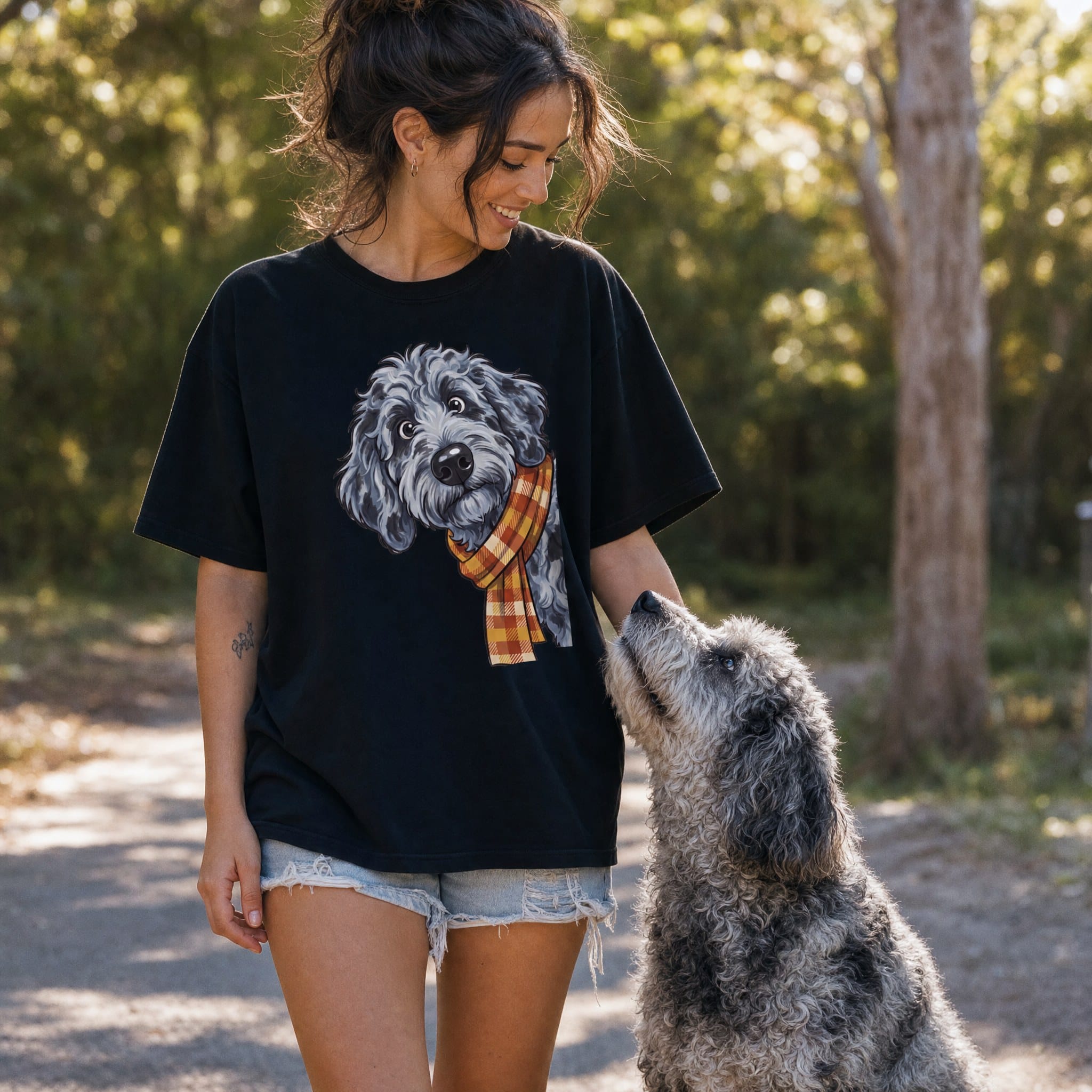 Fall Plaid Merle Goldendoodle Signature T-Shirt in by Puppy Jo