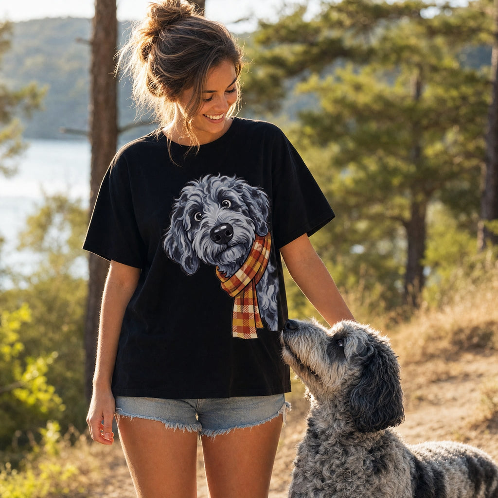 Fall Plaid Merle Goldendoodle Signature T-Shirt in by Puppy Jo