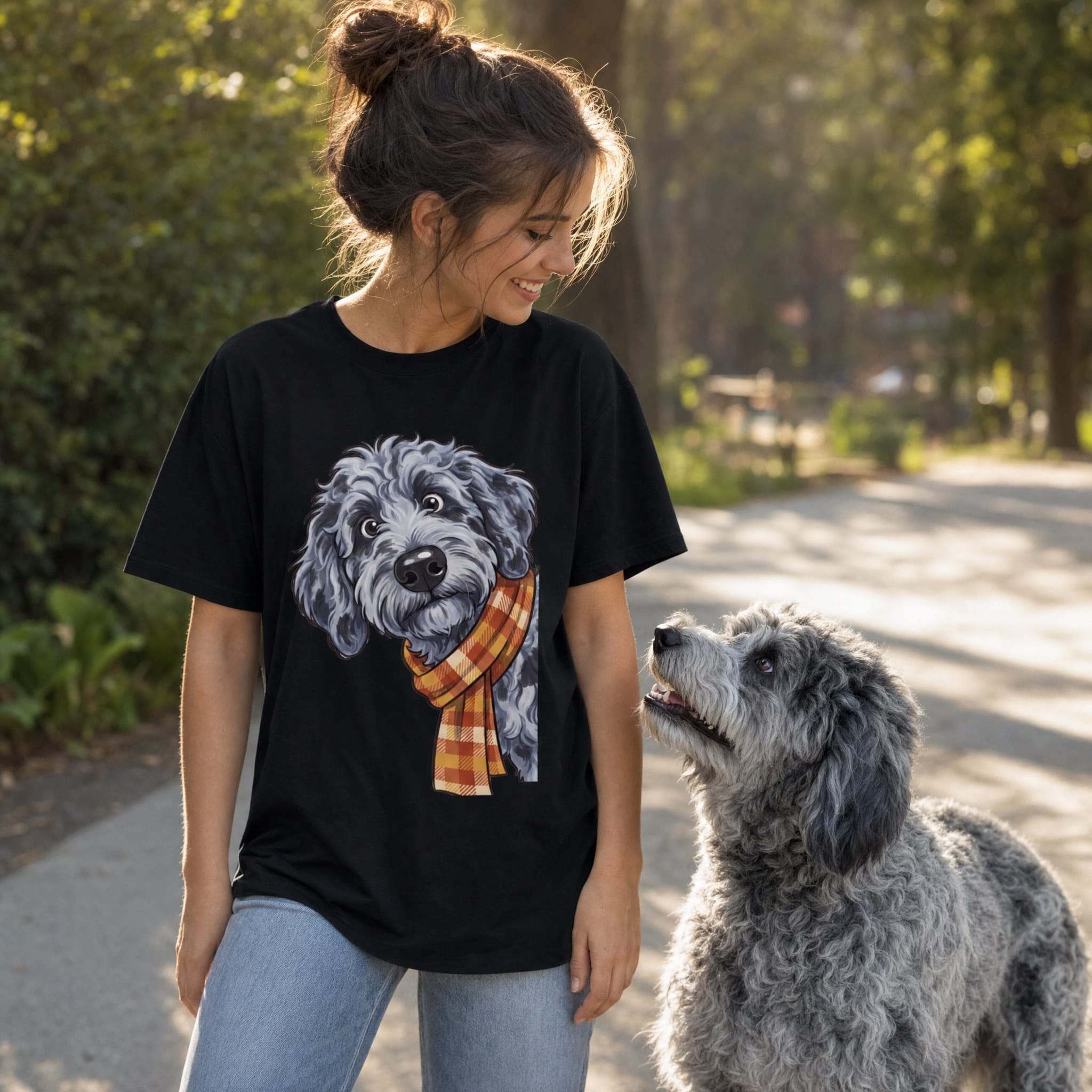 Fall Plaid Merle Goldendoodle Signature T-Shirt in by Puppy Jo