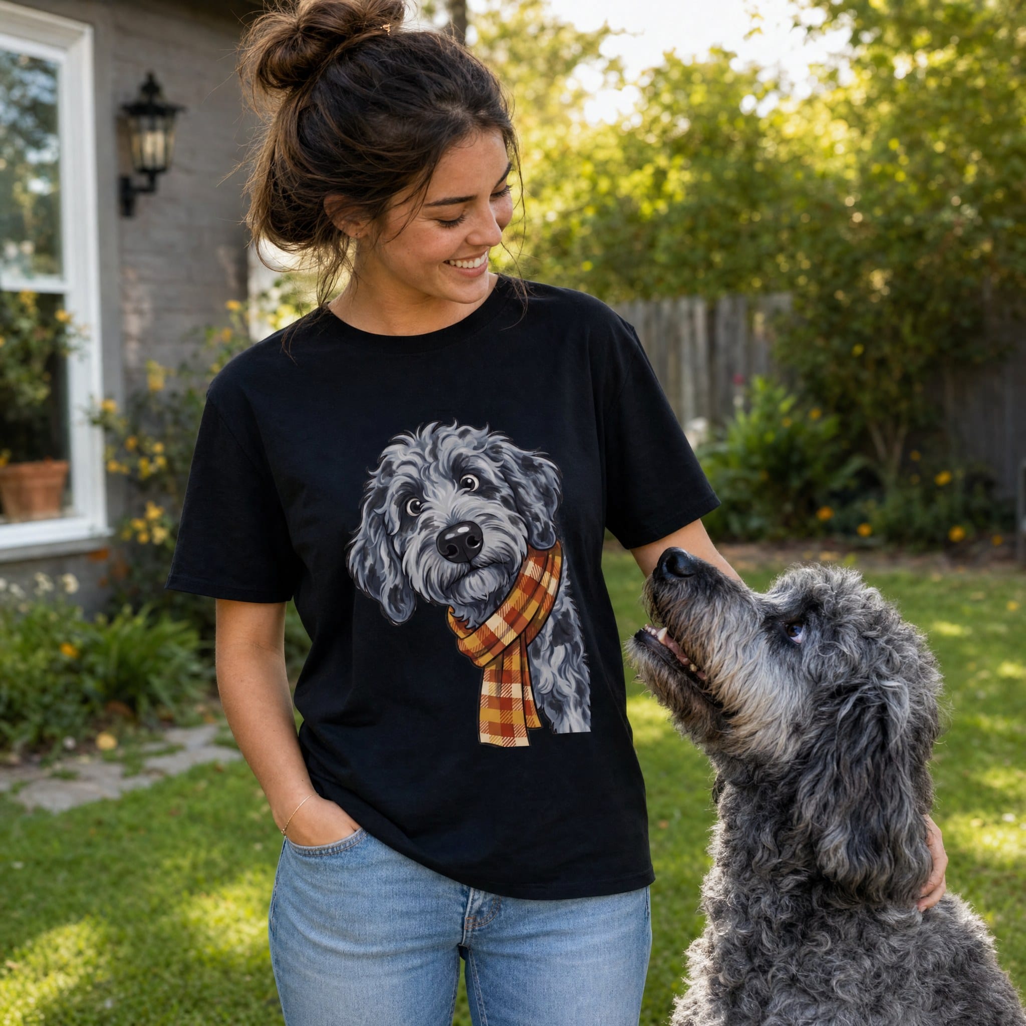 Fall Plaid Merle Goldendoodle Signature T-Shirt in by Puppy Jo