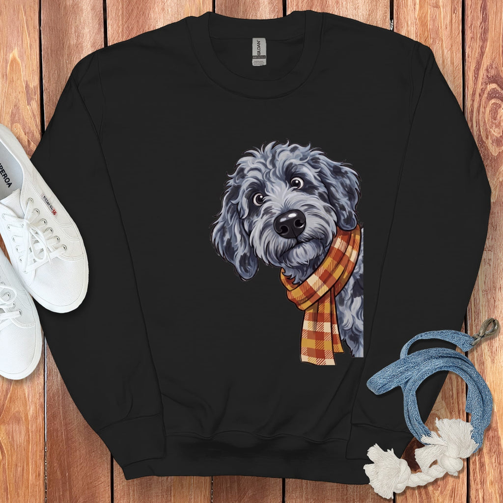 Fall Plaid Merle Goldendoodle Sweatshirt in Black / S by Puppy Jo
