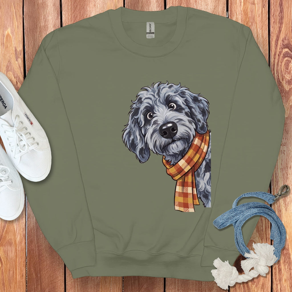 Fall Plaid Merle Goldendoodle Sweatshirt in Military Green / S by Puppy Jo