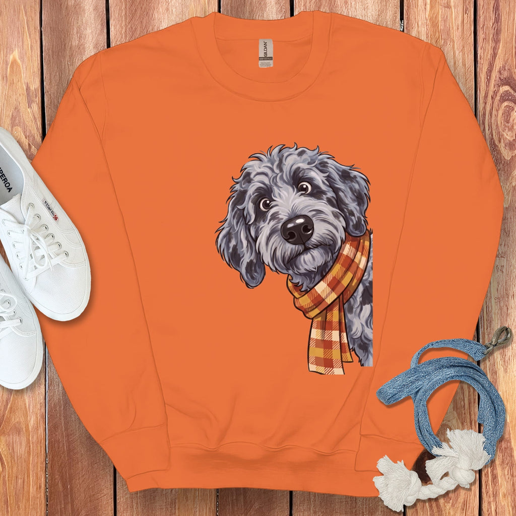 Fall Plaid Merle Goldendoodle Sweatshirt in Orange / M by Puppy Jo