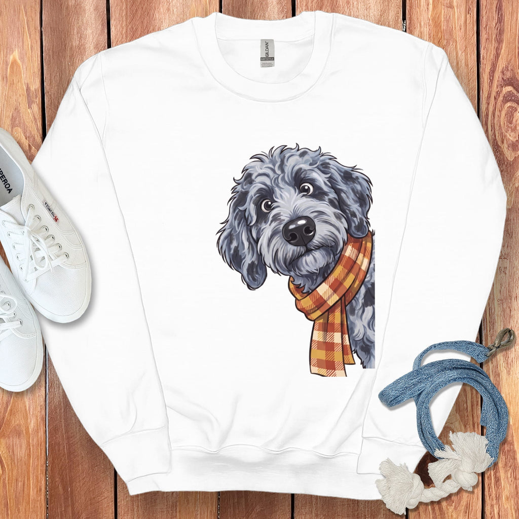 Fall Plaid Merle Goldendoodle Sweatshirt in White / S by Puppy Jo