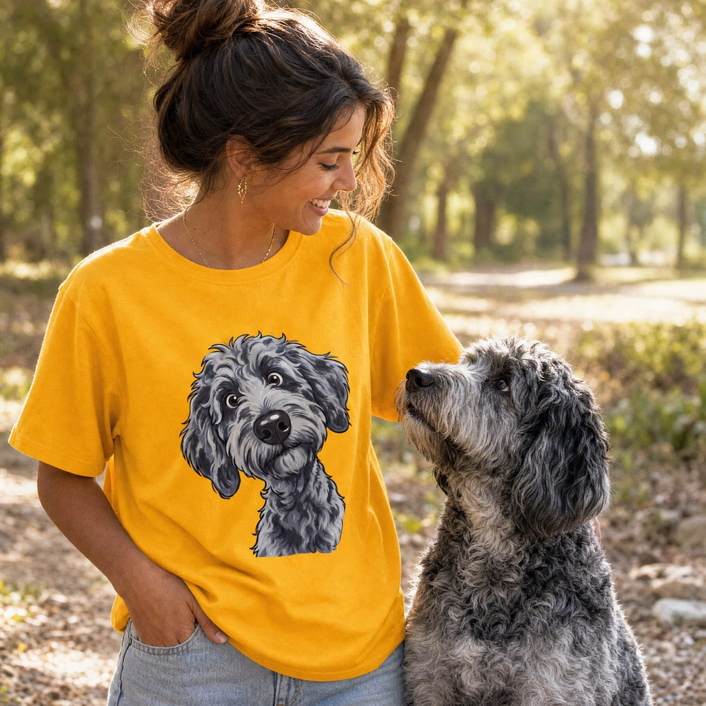 Fall Plaid Merle Goldendoodle T-Shirt in by Puppy Jo