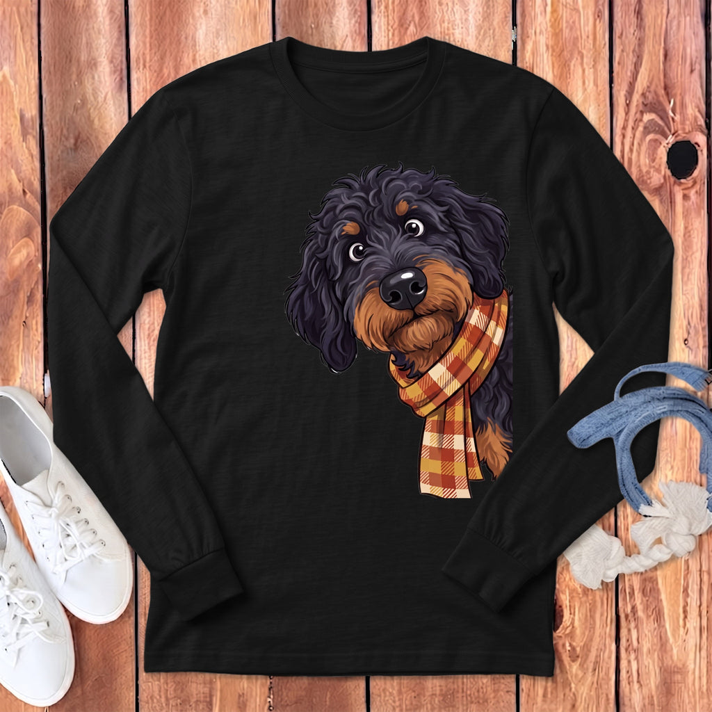Fall Plaid Phantom Goldendoodle Long Sleeve T-Shirt in Dark Grey Heather / S by Puppy Jo
