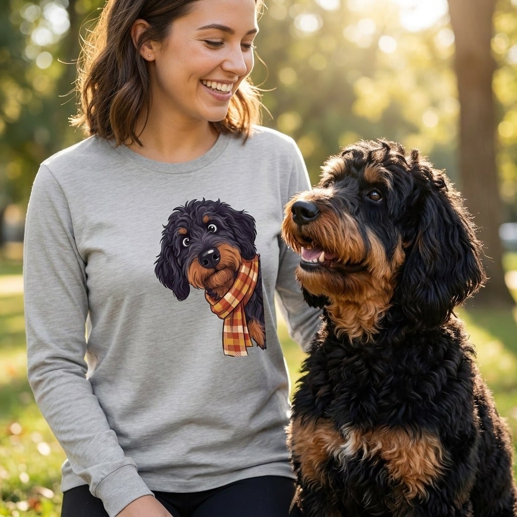 Fall Plaid Phantom Goldendoodle Long Sleeve T-Shirt in by Puppy Jo